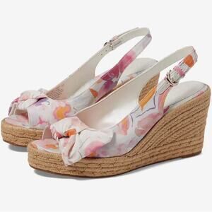 Naturalizer Floral Pink and Orange Espadrille Wedge Sandals